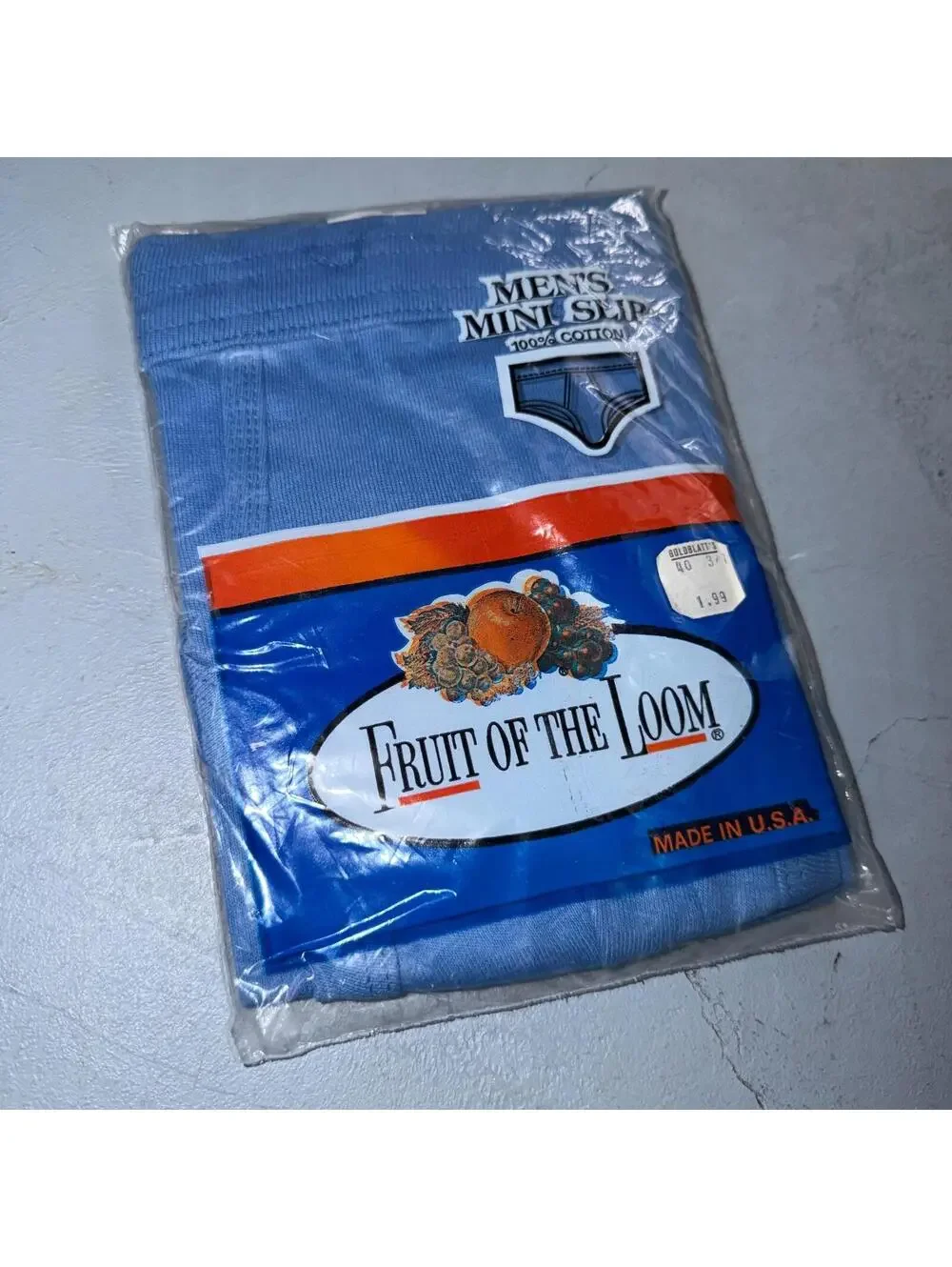 Vtg NOS 1970s FOTL Mini Slip Mens Blue Hip Briefs 100% Cotton M Deadstock